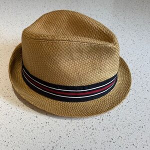 Tan Straw Fedora with Black and Red Band